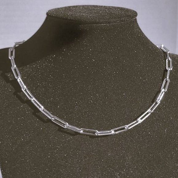 Accessories | Mens 18k White Gold Paper Clip Chain Necklace  Mens 18K White Gold Paper Clip Chain Necklace Silver Jewelry 18 Karat 17\